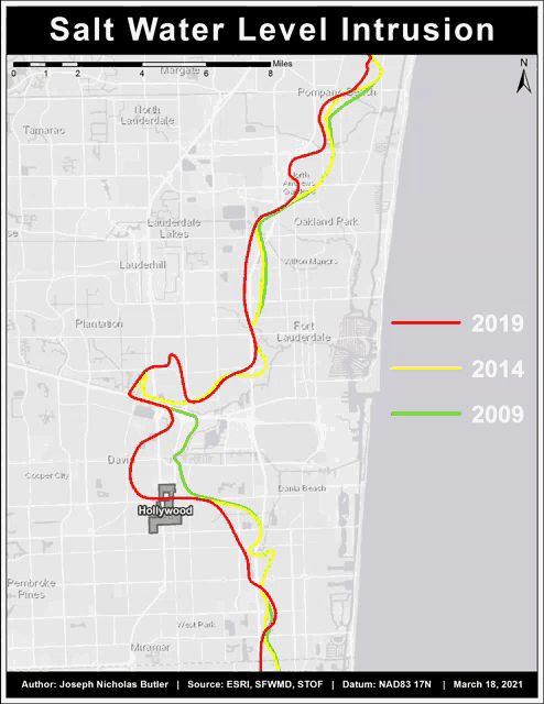 a map showing the salt water level intrusion