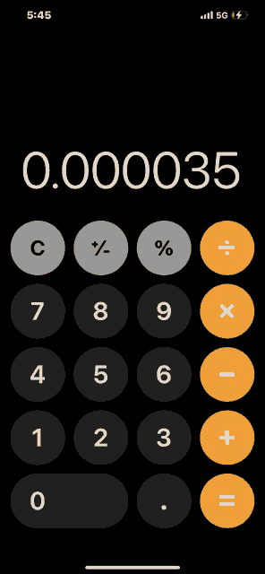 a calculator on a phone displays the number 0.000035