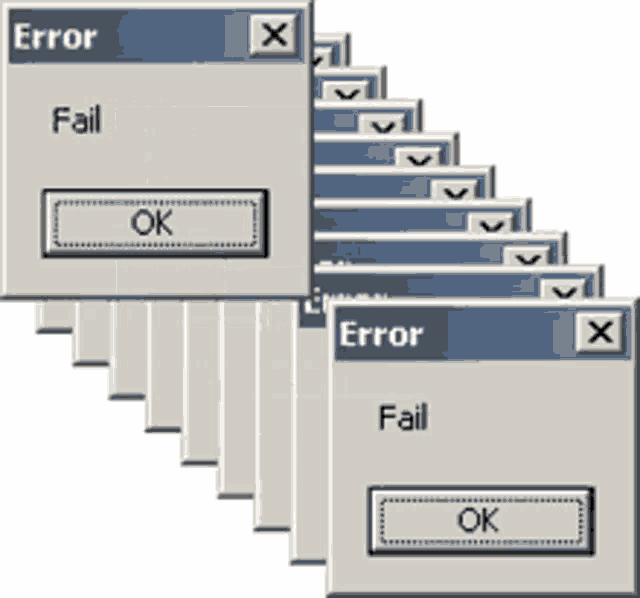 a bunch of windows that say error fail ok