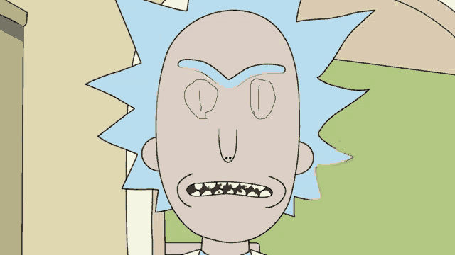 a drawing of rick from rick and morty with a serious look on his face