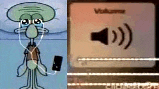 squidward from spongebob is wearing headphones and listening to music .