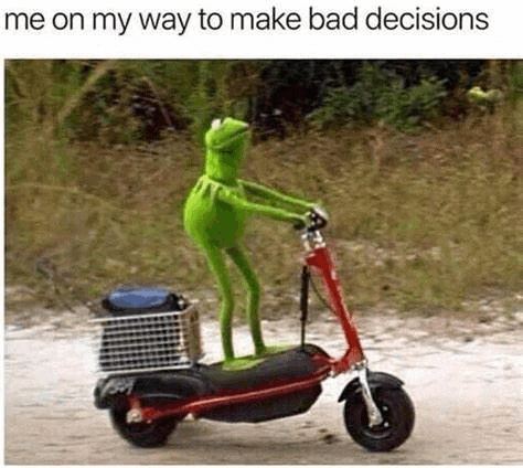 kermit the frog is riding an electric scooter .