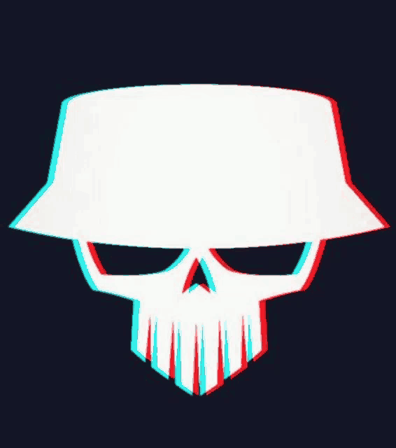 a white skull with a hat and a beard on a dark background .