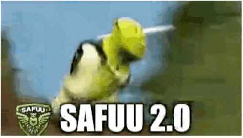 shrek is holding a sword and the words safuu 2.0 are on the screen .