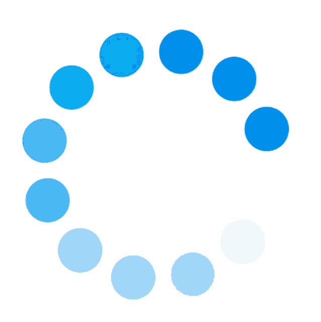 a circle of blue dots on a white background shows a loading process