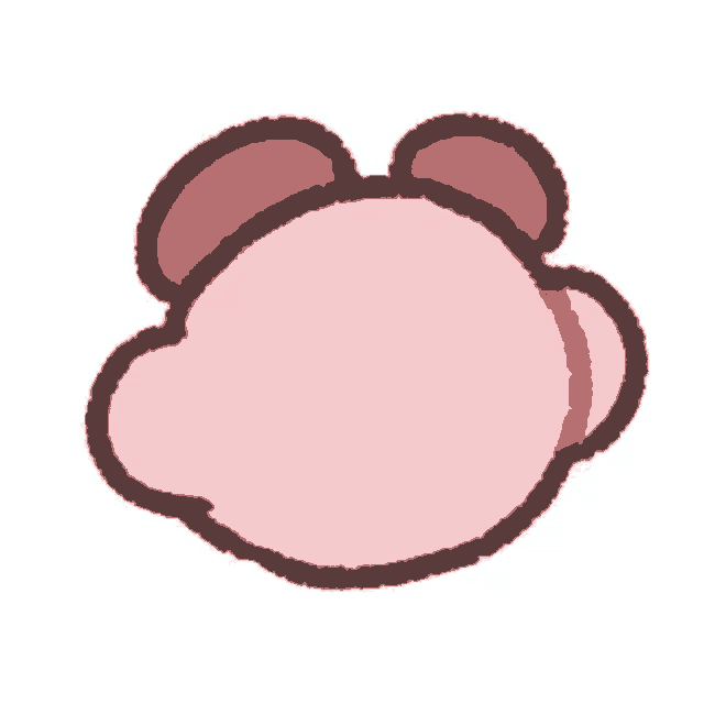 a drawing of a pink cartoon character with red ears