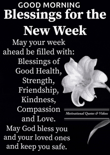 good morning blessings for the new week may your week ahead be filled with blessings of good health friendship kindness compassion and love