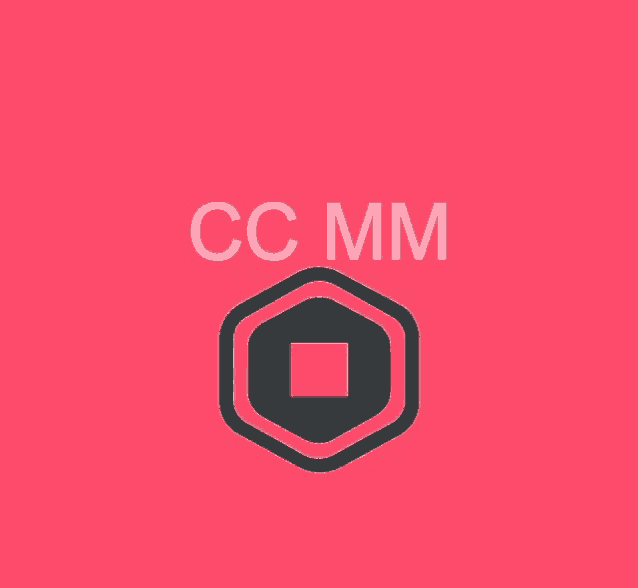 a pink background with a cc mm logo