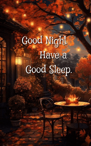 a poster that says good night have a good sleep with a table and chairs