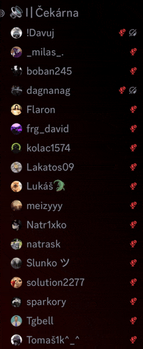 a list of people on a dark background with the name ii čekarna on the top