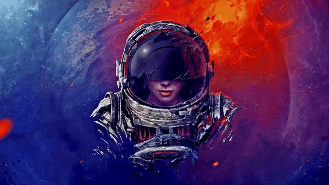 a painting of a woman in an astronaut 's suit