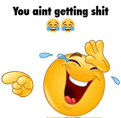 a smiley face is laughing with tears coming out of its eyes and pointing at something .