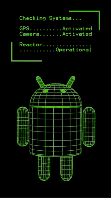 a checking system screen with a green android