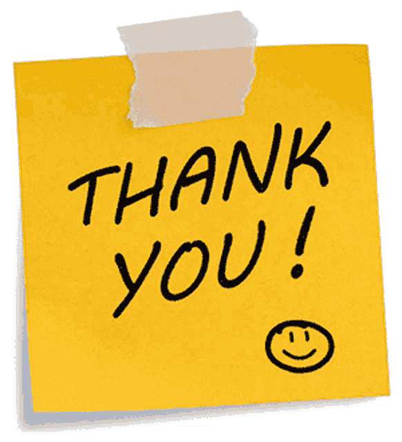 a yellow sticky note that says thank you with a smiley face