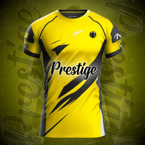 a yellow and black jersey that says prestige on it