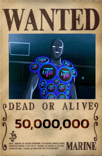 a wanted poster shows a man with a bunch of letters on his chest