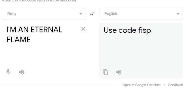 i 'm an eternal flame is displayed on a google translate page