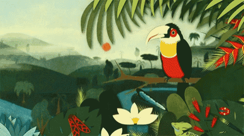 a bird with a large beak is perched on a tree branch