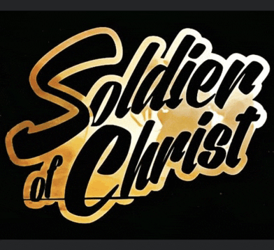 a black and gold sign that says soldier of christ on it