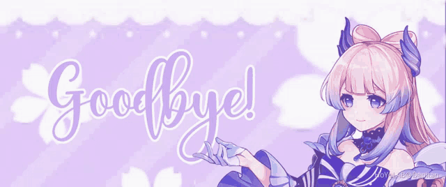 a purple background with a girl and the words goodbye on it