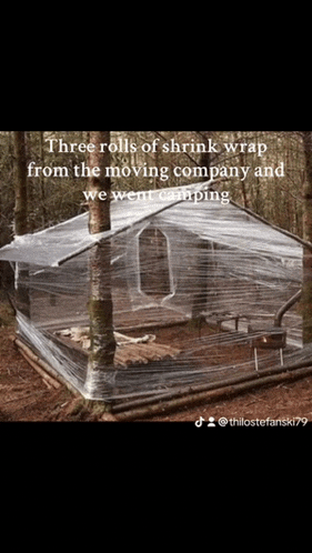 three rolls of shrink wrap are wrapped around a tent