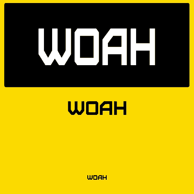 the word woah is on a yellow background