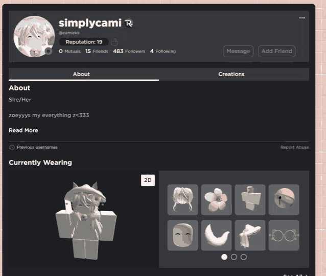 a screenshot of simplycami 's profile page