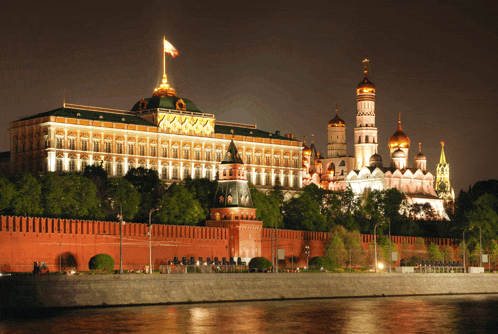 a large building with a flag on top of it that says ' russia ' on it