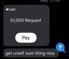 a phone screen shows a $ 1,000 request on apple cash