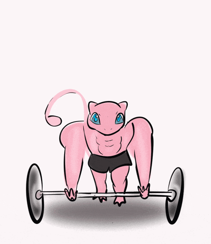 a cartoon drawing of a pink pokemon lifting a barbell