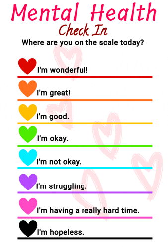 a poster that says mental health check in with hearts on it