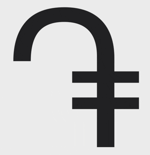 a black symbol with a curve and a cross