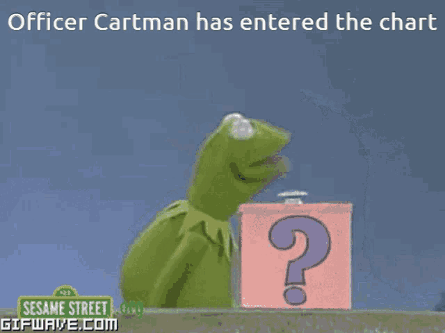 kermit and cookie monster from sesame street looking at a question mark