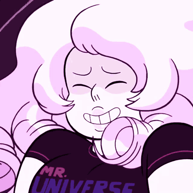 a cartoon drawing of a woman wearing a shirt that says mr. universe