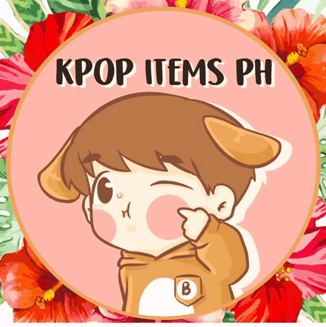 a sticker that says kpop items ph with a cartoon character