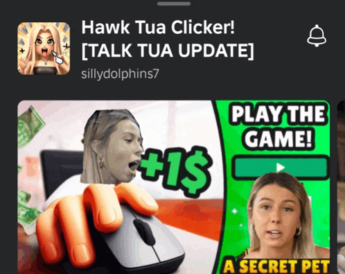 an advertisement for hawk tua clicker with a woman holding a mouse