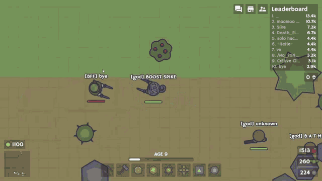 a screenshot of a video game with the words bye 35 4 and god boost spike