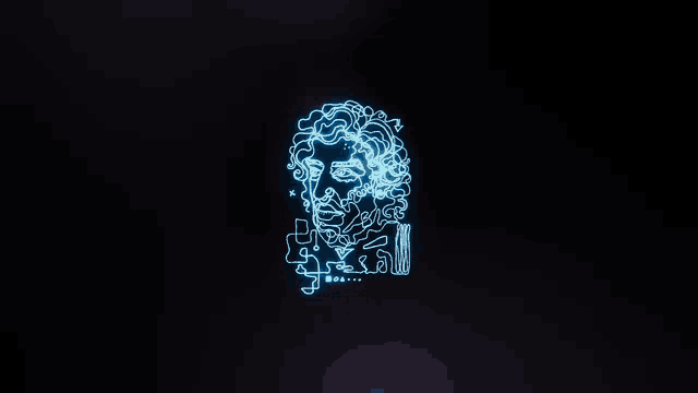 a drawing of a man 's face with a blue light coming out of his eyes