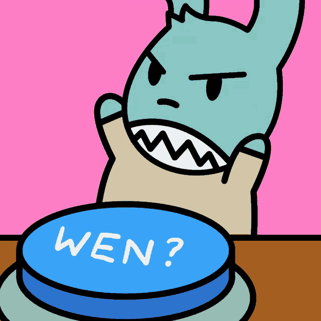 a cartoon of a rabbit pressing a button that says wen