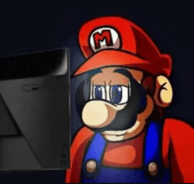 a cartoon of mario standing in front of a computer monitor .