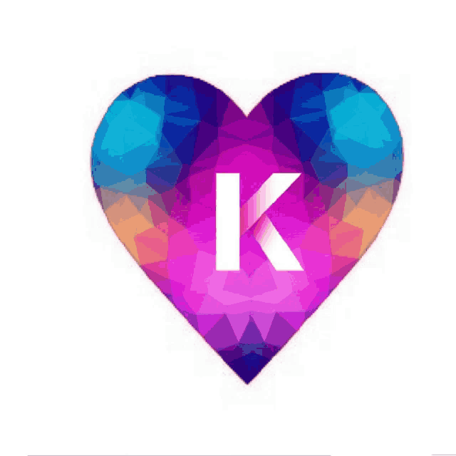 a colorful heart with the letter k in the middle