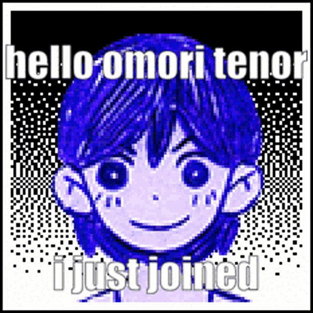 a pixel art of a boy with the words hello omori tenor i just joined at the bottom