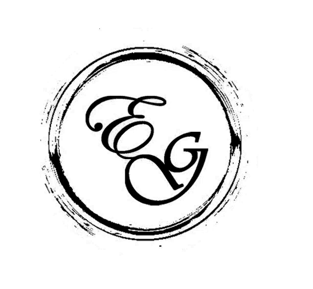 a black and white logo with the letters e and g in a circle .