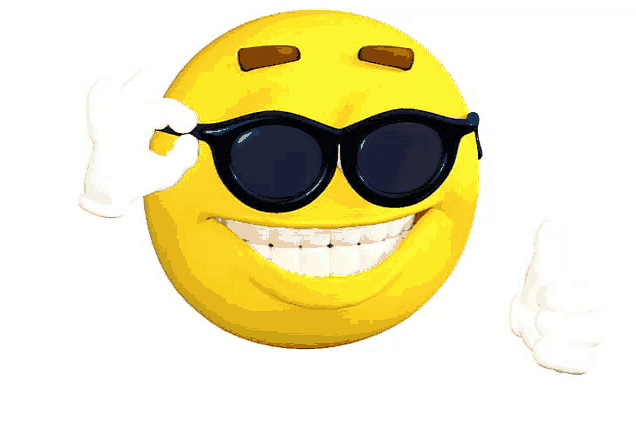 a cartoon smiley face wearing sunglasses and gloves