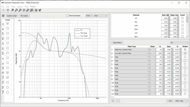 a screenshot of an acoustic prediction tool with a graph