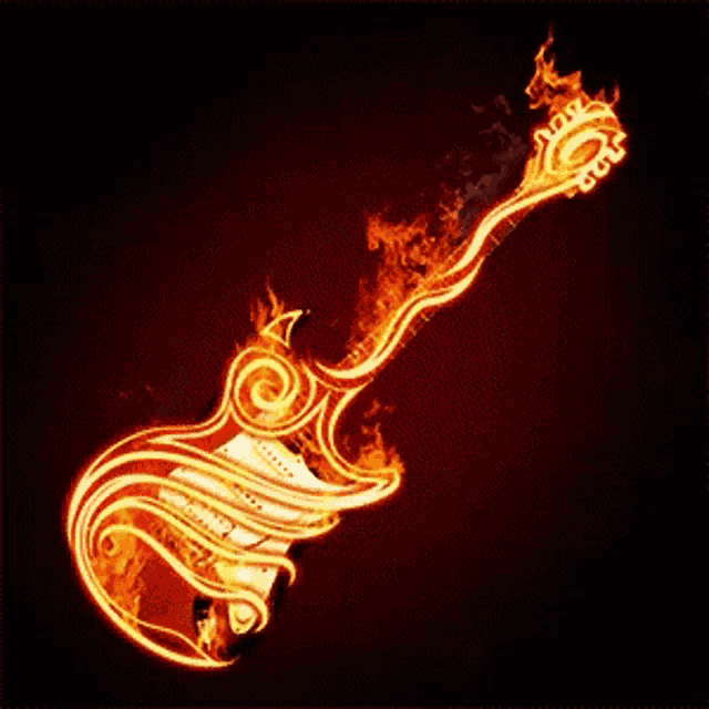 a guitar with flames coming out of it