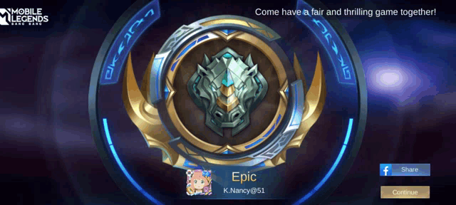 a screenshot of a mobile legends game that says epic k. nancy @ 51