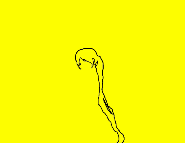 a yellow background with a black line drawing of a person 's head