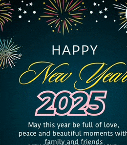 a happy new year 2025 greeting card with fireworks in the background