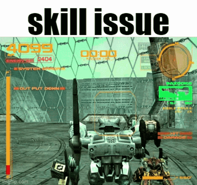 a screenshot of a video game with the words skill issue below it